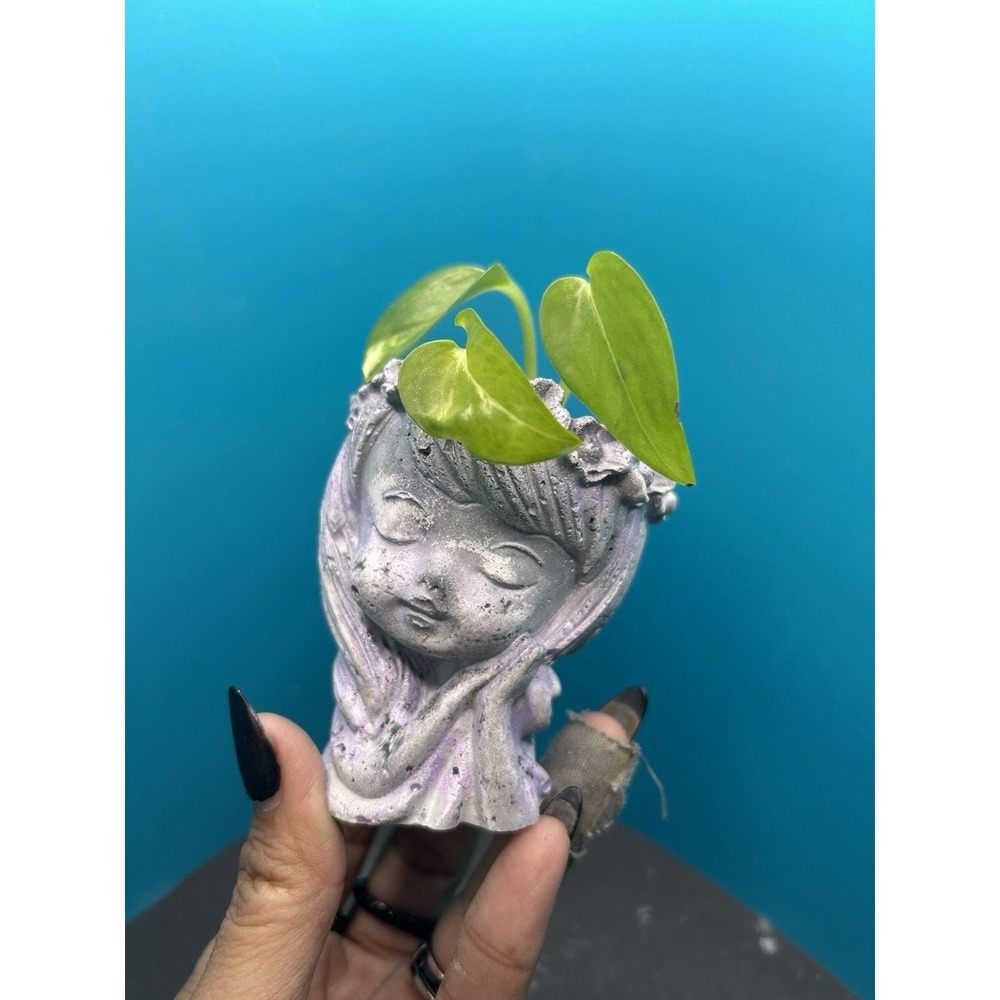 2 Little Girl Concrete Pot Blue– Handmade Cement Succulent Plant  Pot, Handmade